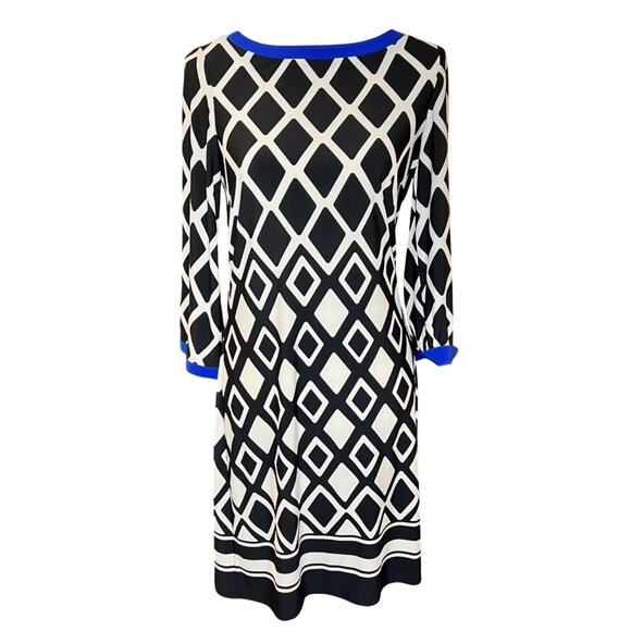 Eliza J Black White Blue Diamond Geometric Print Sheath Dress Blue Sz 6 Career - Picture 1 of 5